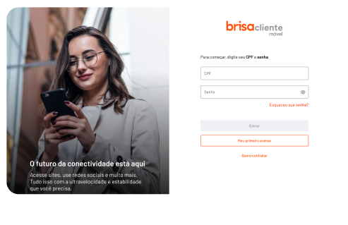 Ilustração de um computador exibindo a tela inicial do Brisacliente móvel web, onde os clientes podem fazer login ou ter seu primeiro acesso.