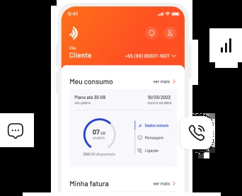 Ilustração de um celular exibindo a tela do Brisacliente móvel, simulando atividades de consumo.