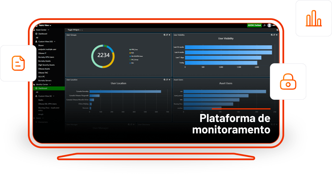 Desenho ilustrativo de um televisor exibindo uma imagem da plataforma de monitoramento