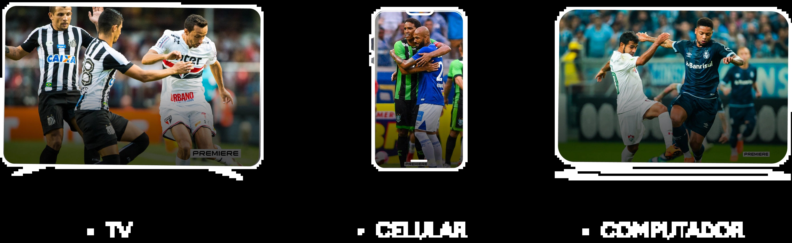 Jogadores se esbarrando durante jogo de futebol, e um terceiro jogador parado com a mão para cima com cara de apreensão