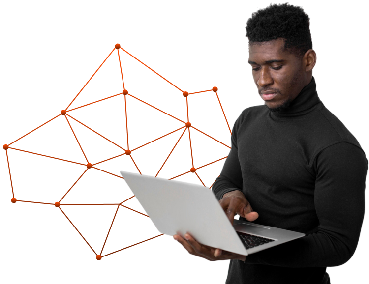Homem preto concentrado trabalhando com seu computador notebook
