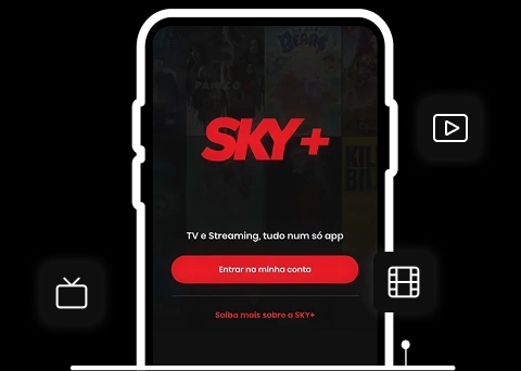 Imagem do aplicativo SKY+ mostrando a tela de login.