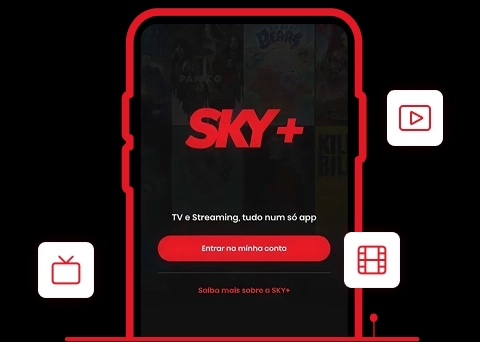 Imagem do aplicativo SKY+ mostrando a tela de login.