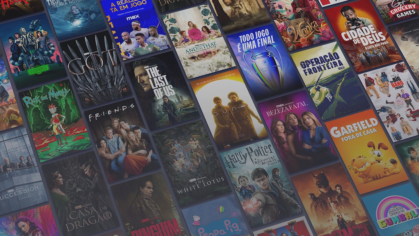 Banner com imagem de fundo azul. À esquerda, os logotipos da Brisanet e Max. À direita, uma grade com capas de filmes e séries, incluindo 'The Last of Us', 'House of the Dragon', 'Super Pets', 'Game of Thrones', 'Friends' e outros.