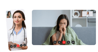 Desenho ilustrativo de um celular exibindo uma vídeo chamada de uma médica atendendo uma paciente mulher preta ao lado ded um desenho ilustrativo de um computador exibindo uma vídeo chamada de uma mulher preta sendo atendida por uma médica 