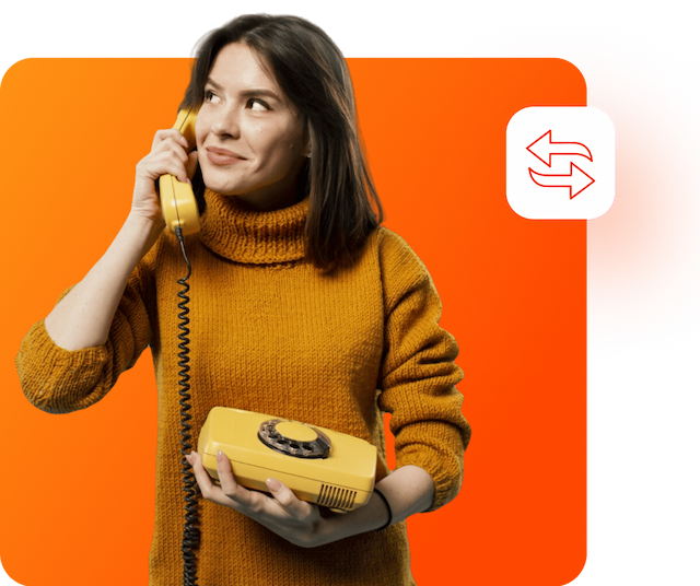 Imagem de uma mulher segurando um telefone fixo