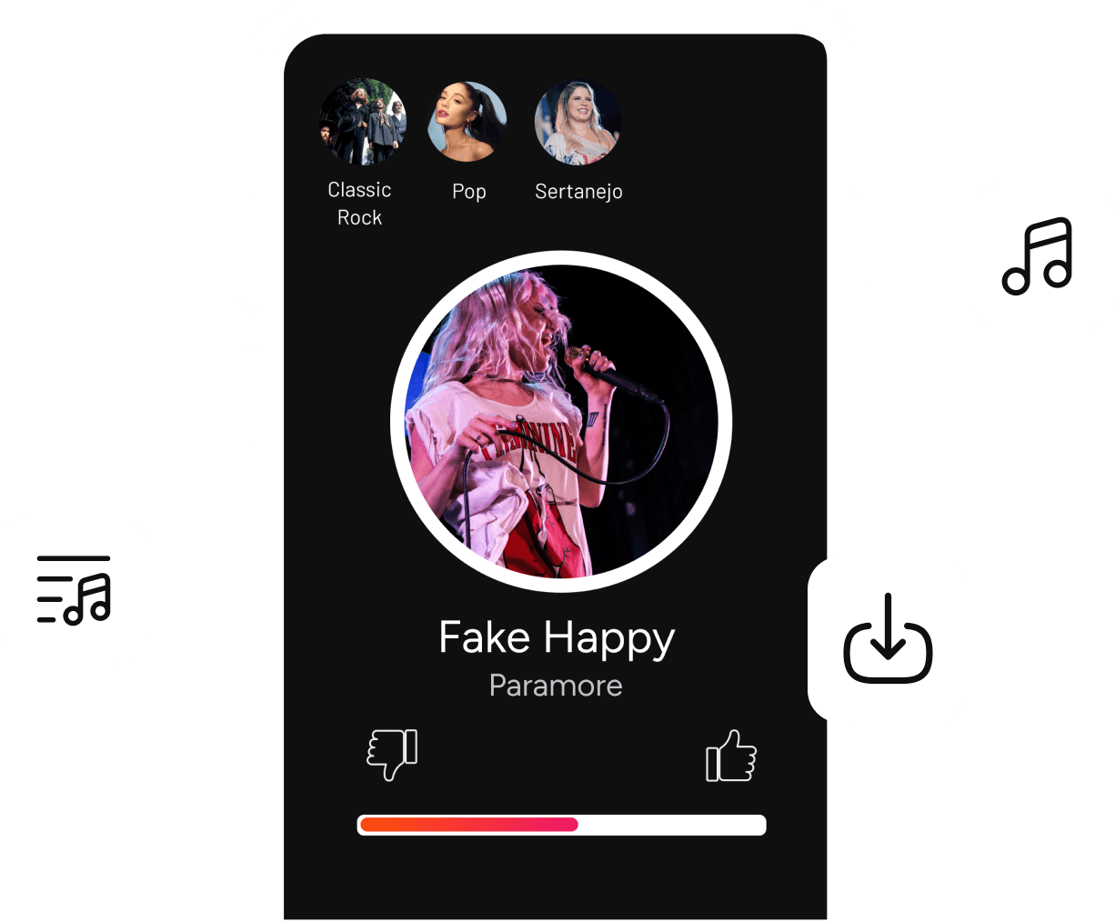 Imagem de um celular apresentando o aplicativo Brisamusic reproduzindo música.