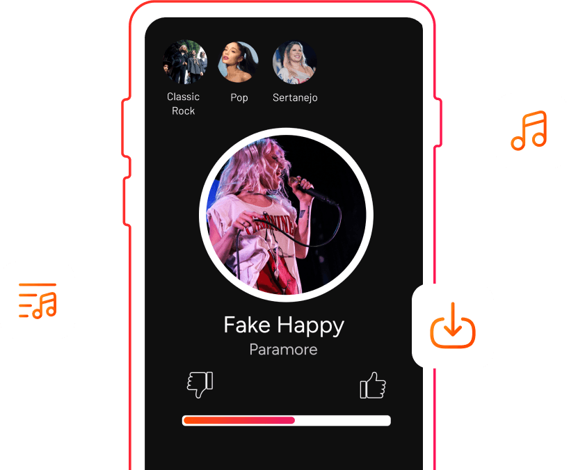 Imagem de um celular apresentando o aplicativo Brisamusic reproduzindo música.