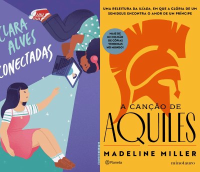 Capa dos livros: "Conectadas" de Clara Alves, "A Canção de Aquiles" de Madeline Miller e "Torto Arado" de Itamar Vieira Junior.