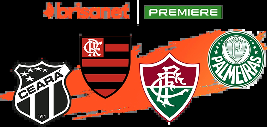 Três jogadores de times diferentes posam lado a lado em frente a um estádio iluminado, os uniformes são, respectivamente do Flamengo, Cruzeiro e Palmeiras.